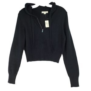 Aeropostale NEW NWT Zip Up Big Girls XL Cardigan Sweater Black Cropped Hood SOFT